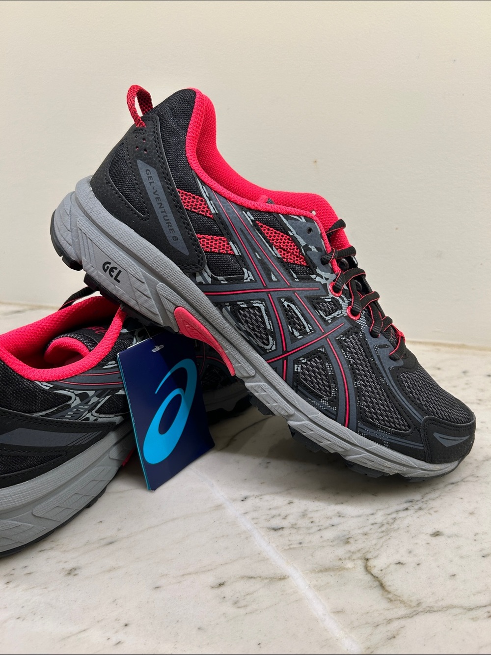 ASICS Women's Trail Running Shoes - Gray with Pink Accents Gel-Venture 6